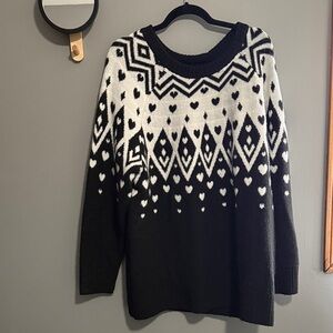 Torrid Black and White Geometric Heart Sweater